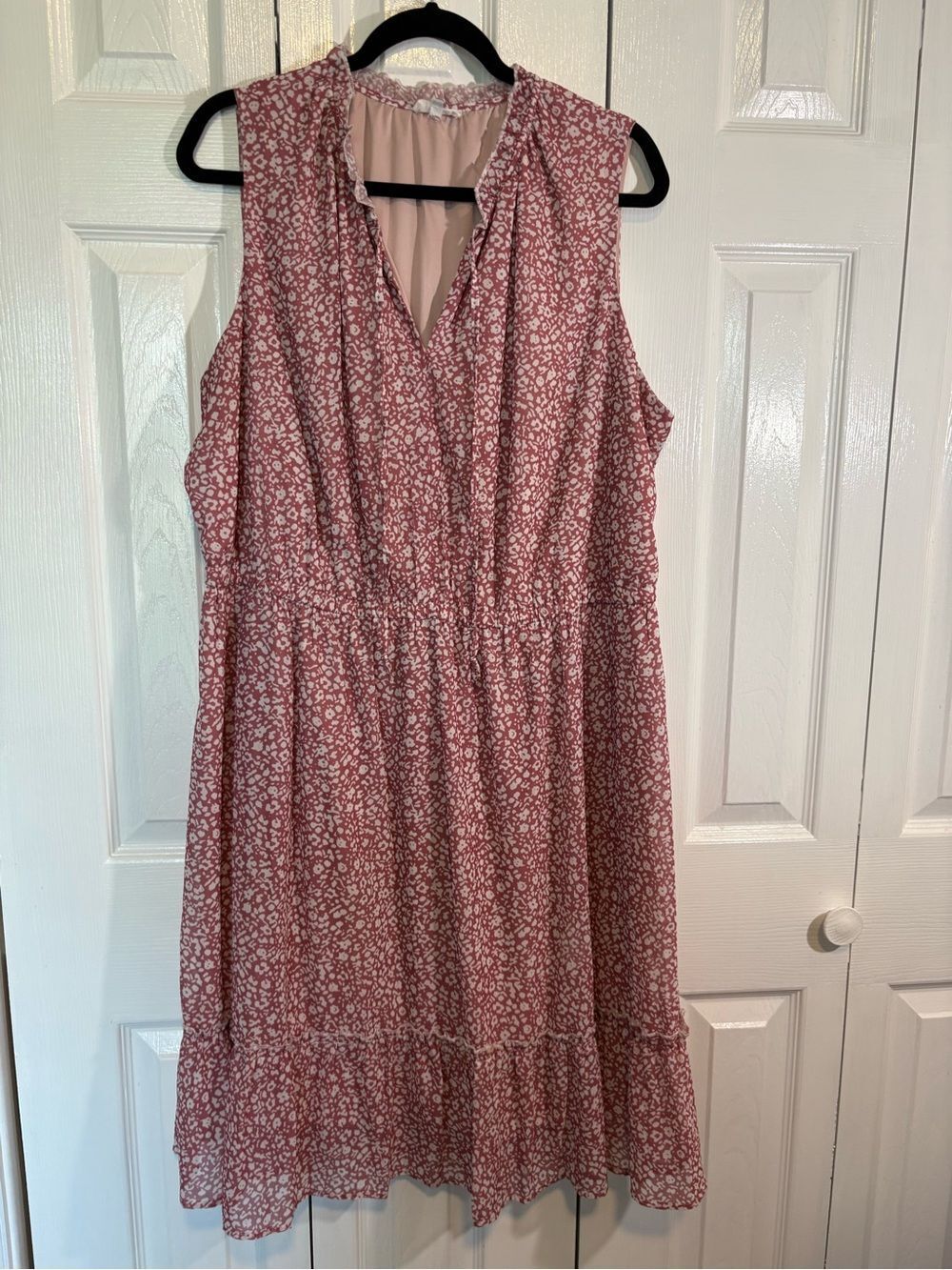 Ruffled V-Neck Pink Floral Midi Dress